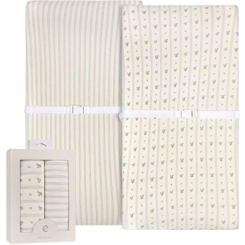 Ely’s & Co. Changing Pad Cover | Cradle Sheets, 2 Pack Diaper Changing Table Sheets for Baby Boys, 100% Jersey Knit Cotton, 32”x16”x5” Blue Linear Berry Leaf Collection