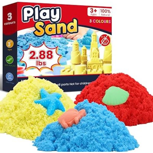 FURWEY Play Sand,2.88lbs 3-Color Sensory Sand,Kids Shaping Sculpting
