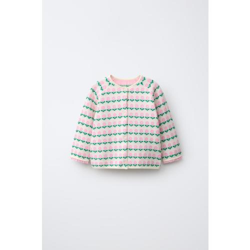 FLORAL JACQUARD CARDIGAN - Ecru | ZARA United States