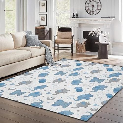 3x5 Area Rugs, Washable, Non Slip Backing, Elephant Nursery
