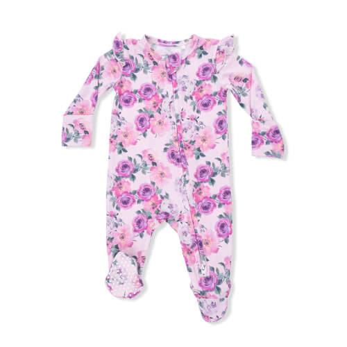 [6-9MONTHS] 2-Way Zip Ruffle Sleeve Footie, Rose Abundance