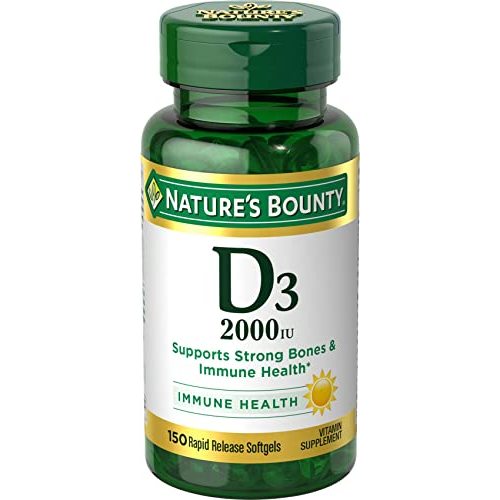 Nature's Bounty Vitamin D, Supports Immune Health & Bone Health, 150 Count | 2000IU Vitamin D3, 150 Softgels