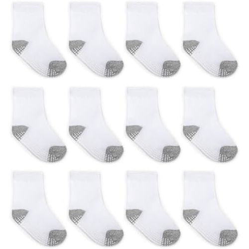 ZAPLES Baby Non Slip Grip Crew Socks with Anti Skid Soles for Infants Toddlers Kids Boys Girls