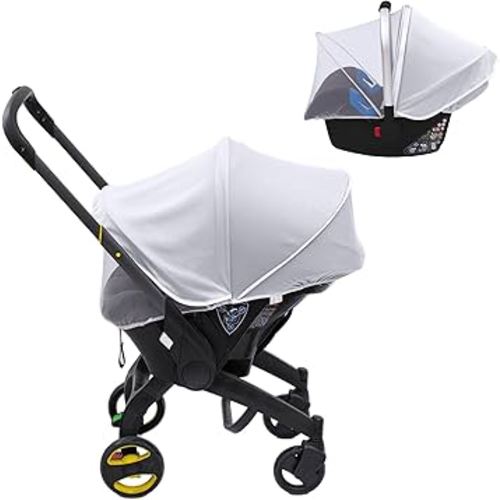 Baby Mosquito Net for Car Seat, 2 in 1 Baby Car Seat Cover with UV Protection Sunshade, Summer Carseat Cover Canopy with Two-Way Zipper, Universal Bug Net for Doona Stroller
