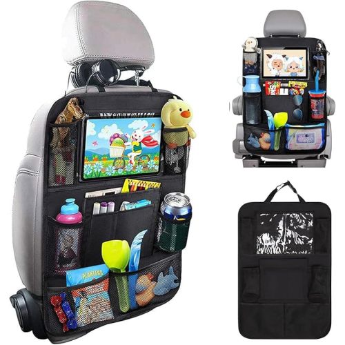 Car Organizer Back Seat with 9 Storage Pockets & 10″ Tablet Holder, 1Pack Seat Back Cover for Kids Toddlers, Kick Mats Protector, Keep Cars Vehicles Organized & Tidy, Travel Accessories
