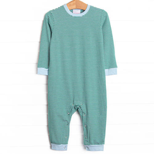 Luca Romper, Blue and Forest Green Stripe – Stitchy Fish