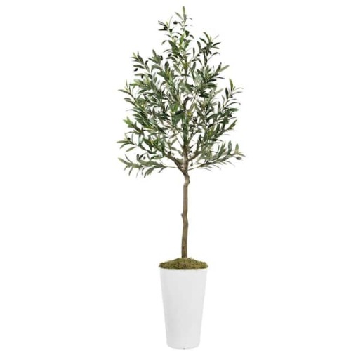 6 ft. Artificial Olive Tree with White Planter 72in Fake Plants Indoor Outdoor Realistic Large Faux Potted Tree Home Dec