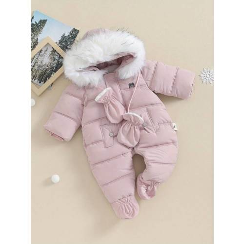 Baby Boy Girl Fall Winter Snowsuit Infant Long Sleeve Coat Romper Warm Outwear Hooded Puffer Jacket Footie Jumpsuit With Gloves | SHEIN USA