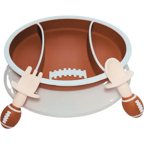 Amazon.com: Football Baby Feeding Set| Kickoff Your Baby's Solid Food Journey| Silicone Suction Plate Fork Spoon & Lid or Snack Container| BPA-Free Toddler Tableware| Baby gifts| Kids Food containers| BB Supplies : Baby