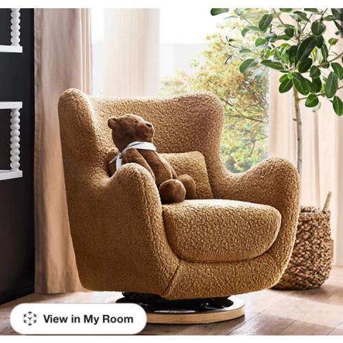 Babyletto x Nursery Works Solstice Ivory Boucle Nursery Glider Chair with Ivory Wood Base