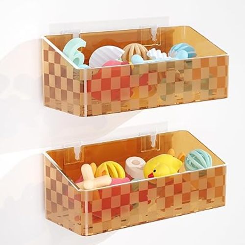 Natheeph Bath Toy Storage Holder, 2 Pack Large Capacity Bath Toy Organizer for Tub Clear Baby Bathtub Toy Storage Multi Use Shower Caddy for Bathroom, Bedroom & More (Brown)