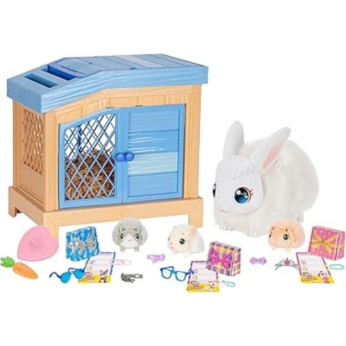 Little Live Pets Bunny Mama Surprise Toy Set, Hutch Interactive Animal Playset with 3 Surprise Babies, 20+ Sounds, Bunny Accessories for Girls Ages 3+