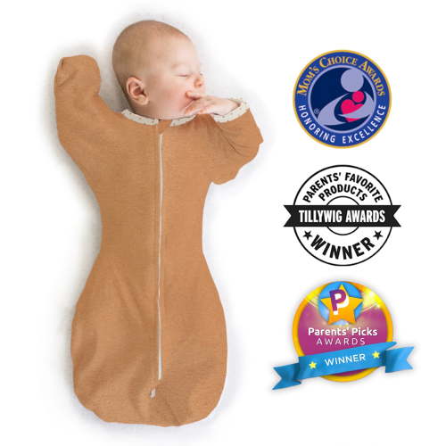 SwaddleDesigns Transitional Swaddle Sack, Arms Up Swaddle with Half-Length Sleeves & Mitten Cuffs, Easy Transition Swaddle Sleep Sack, Small, 0-3 Months, 6-14 lb, Heathered Butterum