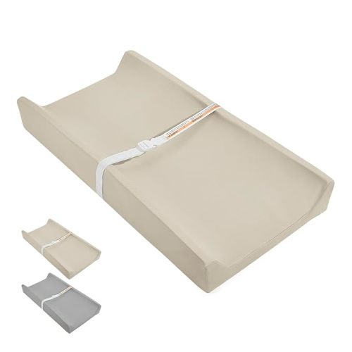 Baby Changing Pad, Waterproof & Wipeable Vegan Leather Diaper Changing Mat 31" x 16", Comfortable Soft Standard Size Infant Diaper Mat for Dresser and Table, Taupe (Beige)