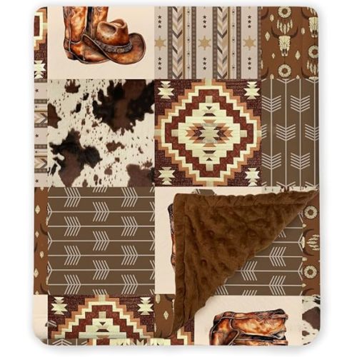Western Baby Blanket, Cowboy Minky Blankets for Boys Girls, Nursery Room Decor, Soft Warm Lightweight Nursery Bed Blanket for Newborn Toddlers Son Daughter (09)