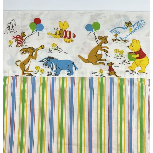 Vtg Winnie the Pooh Friends White Colorful Stripe Crib Sheet Fitted Flat Rare