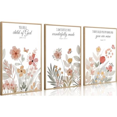 3 Pcs christian Wall Art Wildflowers Bible Verse Canvas Wall Decor Boho Floral Paintings Prints Poster Retro Nursery Artwork for Living Room Bedroom Home Decorations Unframed (12 * 16 In x 3)