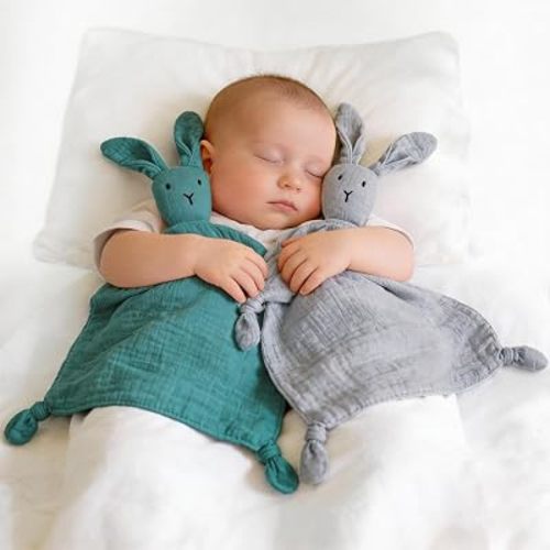 ZIGJOY Muslin Cotton Loveys for Babies Bunny Baby Security Blanket