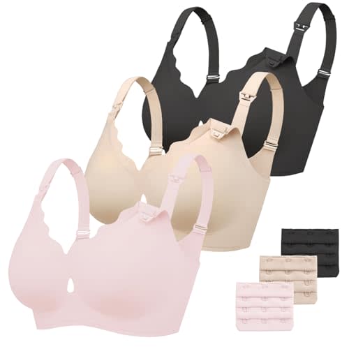 Vinfact 3 Pack Nursing Bras for Breastfeeding Comfort Hollow Breast Feeding Bras Women Seamless Maternity Bras for Pregnancy