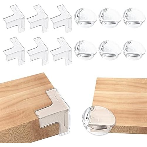 Corner Protector Baby – 12 Pack Baby Proof Corners and Edges with Safety Bumpers, Soft Silicone Table Corner Covers Baby Safety, Corner Guards 6 T-Shaped + 6 Round Covers