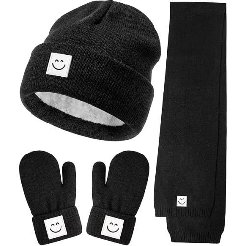 Baby Beanie Mittens Scarf Set,Toddler Kids Winter Hat and Thermal Gloves Neck Warmer Set for Girls Boys