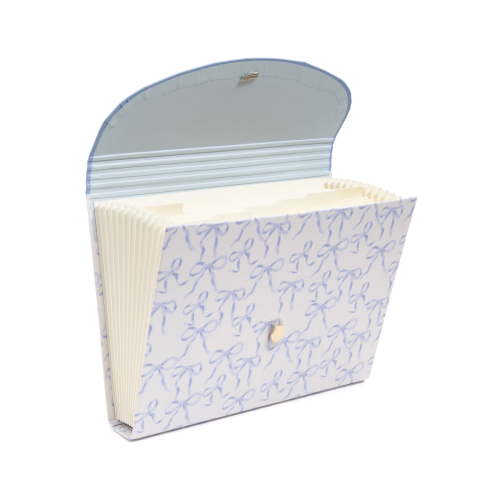 U Brands 13 Pocket Expandable File, 13 x 9.2 x 1.4 in., Charming Coquette Blue Bows File Organizer. Freestanding