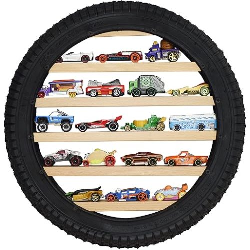 Model Car Display Case Stand - Toy Cars Organizer Wall Display Tire Shelf Cabinet - Holds Up to 18 Diecast 1/64 Car Collectibles - Compatible with Hot Wheels Matchbox - Wheel Diameter 16 Inch