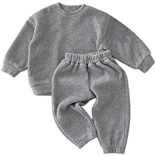 Newborn Baby Boys Girls Sweatsuit Tracksuit Solid Long Sleeve Pullover Underwear and Sweatpants Set Fall Winter Outfit