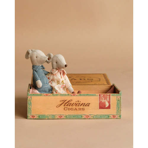 Maileg Grandma and Grandpa Mice in Cigar Box