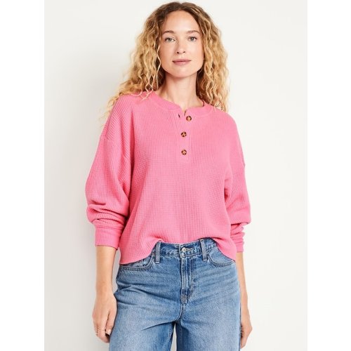 Oversized Cozy Waffle Henley Top