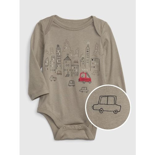 Baby 100% Organic Cotton Graphic Bodysuit in flannel taupe, size: 12-18 M