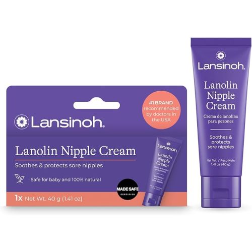 Lansinoh Lanolin Nipple Cream Safe for Breastfeeding Baby, 100% Natural Nipple Butter, Breastfeeding Essentials for Postpartum Moms, 1.41 Ounces
