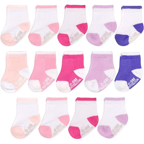 Fruit of the Loom Baby 14-Pack Grow & Fit Flex Zones Cotton Stretch Socks - Unisex, Girls, Boys
