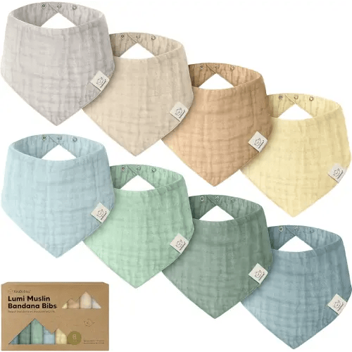 KeaBabies 8-Pack Muslin Baby Bibs for Boys, Girls - Muslin Bandana Drool Bibs for Baby Girl & Boy, Drooling Newborn, Teething Toddler, Infant 0-36 months, 100% Cotton Extra Absorbent & Soft (Mirage)