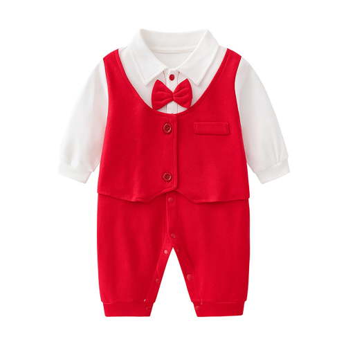 Landzoo Baby Boys Gentleman Romper Jumpsuit Long Sleeve Bowtie Outfit Formal Wear Tuxedo Suit Breathable Cute Stylish Children Bodysuits 9-12 Months