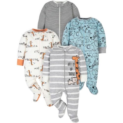 Gerber Baby Boys 4 Pack 'N Play Footie And Toddler Sleepers, Jungle Blue, 0-3 Months US