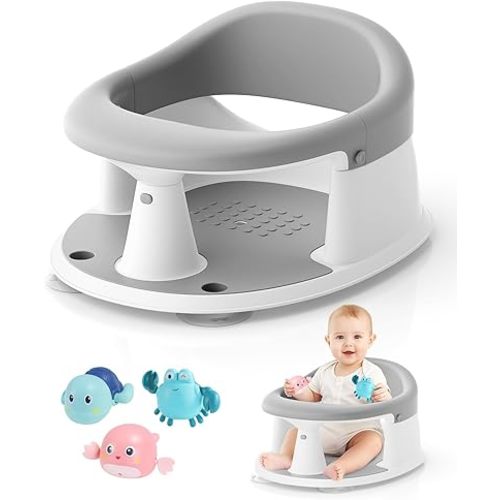 Baby Bath Seat for Babies 6 Months & Up, Bath Seats for Babies Sitting Up, 3 Baby Bath Toys, Open Design, Non-Slip, Compact Toddler Bath Seat.