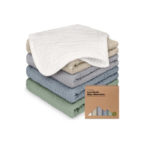 5-Pack Lyra Muslin Baby Washcloths, One Size