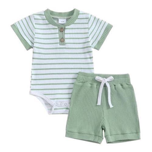 0-3m Green or Pink JAMIE Ribbed Outfit - Hazel & Bo