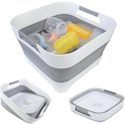 2.6 Gal Collapsible Baby Bottle Wash Basin with Drain Plug