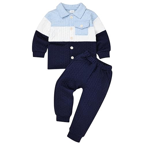 KAFIREN Baby Boy Fall Winter Clothes Toddler Boy Outfits Patchwork Button Down Tops Shirt Pocket Pants 2 Piece 12 Months-5T