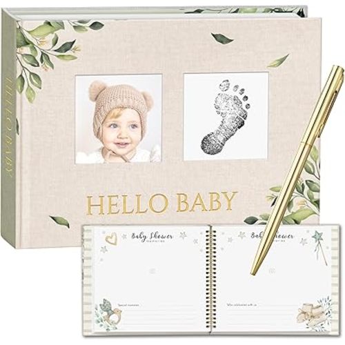 Keepsake Baby Memory Book, Milestone Book for Baby with Golden Pen and mat paper hardcover box. Gender Neutral Keepsake Memory Book for Baby Boy or Girl, Baby Book with 120 Inner Pages.