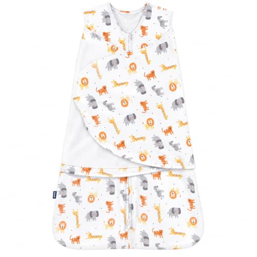 HALO 100% Cotton Sleepsack Swaddle, 3-Way Adjustable Wearable Blanket, TOG 1.5, Jungle Cotton, Newborn, 0-3 Months