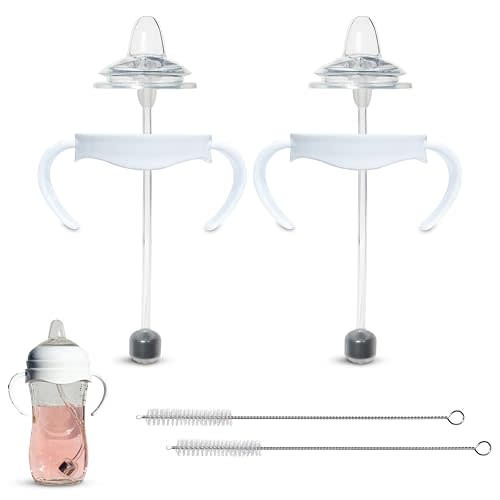 Sippy Cup Conversion Kit for Philips Avent Natural Baby Bottles 2-Count, Food Grade Silicone Spout Nipples and Weighted Straw, Bottle Handles, Cleaning Brush, BPA-Free, Straw Transition, 4+ Months