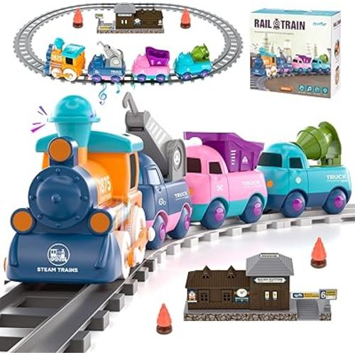 Train Set for Toddler Toys,Electric Train Toy for 3-5 Year Old Boy Gifts, Christmas Trains Set for Kids Ages 4-8 with Music, Light,Tracks,Kid Toys for 4 5 6 Year Old Boy Girl Christmas Birthday Gifts
