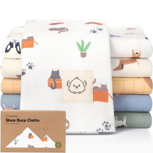 Organic Burp Cloths Baby Boy, Girl - 6-Pack Large Cotton Burping Cloths for Babies, Spit Up Rags, Super Absorbent, Ultra Soft Newborn Rag, Gender Neutral, Machine Washable, Durable(Pets & Paws)
