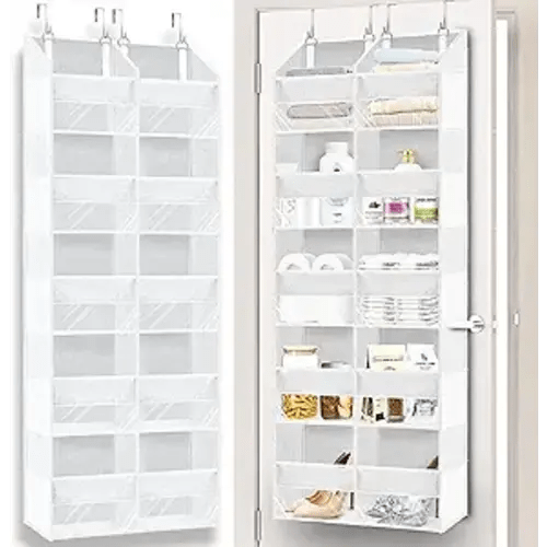Over The Door Organizer 5 Tiers, Extra Large Behind Door Storage of 10 Compartments, 80 lbs Weight Capacity Hanging Storage Organizer with Clear Window Kids Toys, Shoes,Diapers, Room Storage, White