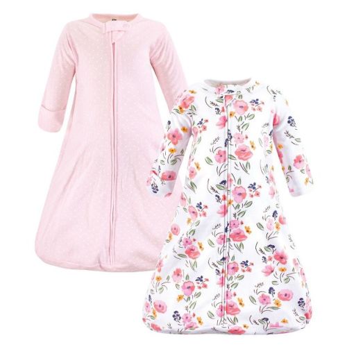Hudson Baby Infant Girl Cotton Long-Sleeve Wearable Sleeping Bag, Sack, Blanket, Floral Bouquet Long Sleeve, 0-3 Months