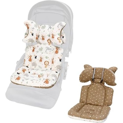 Baby Seat Liner for Stroller-Universal Soft & Breathable Stroller Cushion,Detachable Pillow Car Seat Liner,Cotton Baby Stroller Pad(Animal+Brown Dots)