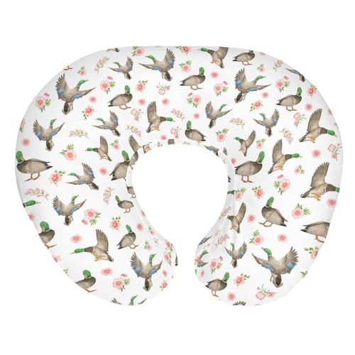 Mallard Ducks Boho Floral Baby Nursing Pillow Covers for Boy Girl Green Duck Spring Nursery Pillowcase for Breastfeeding Pillows Wild Duck Hunting Soft Stretchy Slipcovers for Newborn Infant